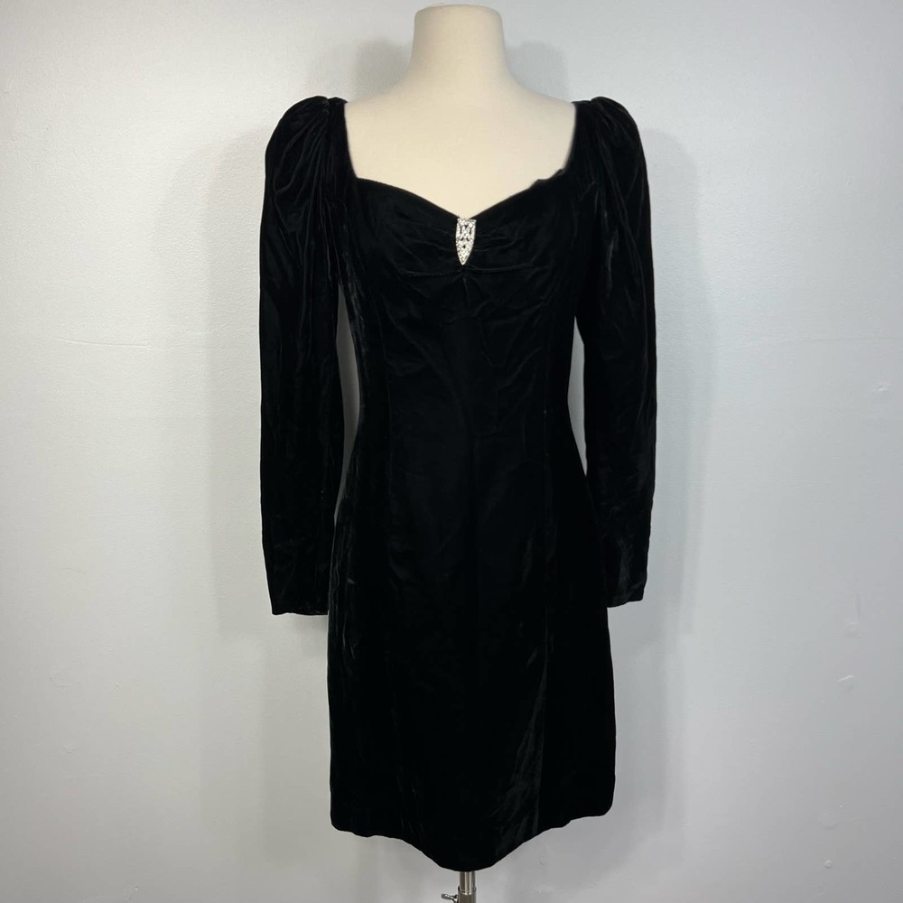 Gunne Sax by Jessica McClintock Vintage Sweetheart Black Velvet Cocktail Dress